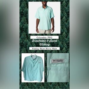 Columbia Men PFG Omni Shade Vented Performance Fishing Gear Hiking Blue Shirt L